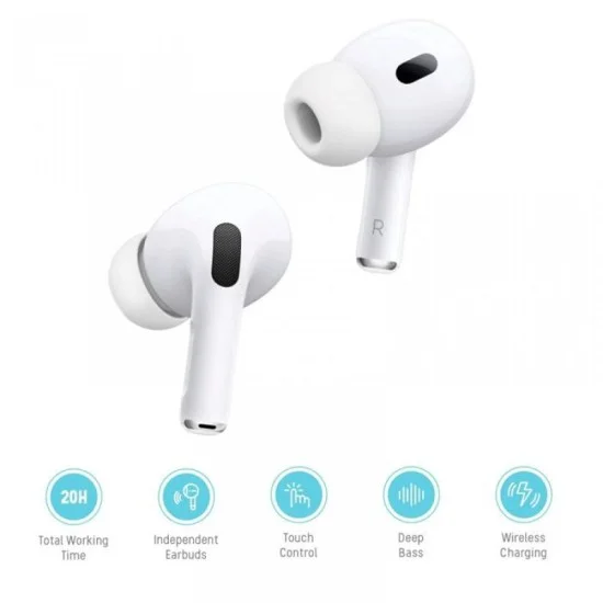 Porodo Blue Deep Bass Wireless Earbuds Pro 2 with Swipe Volume - White